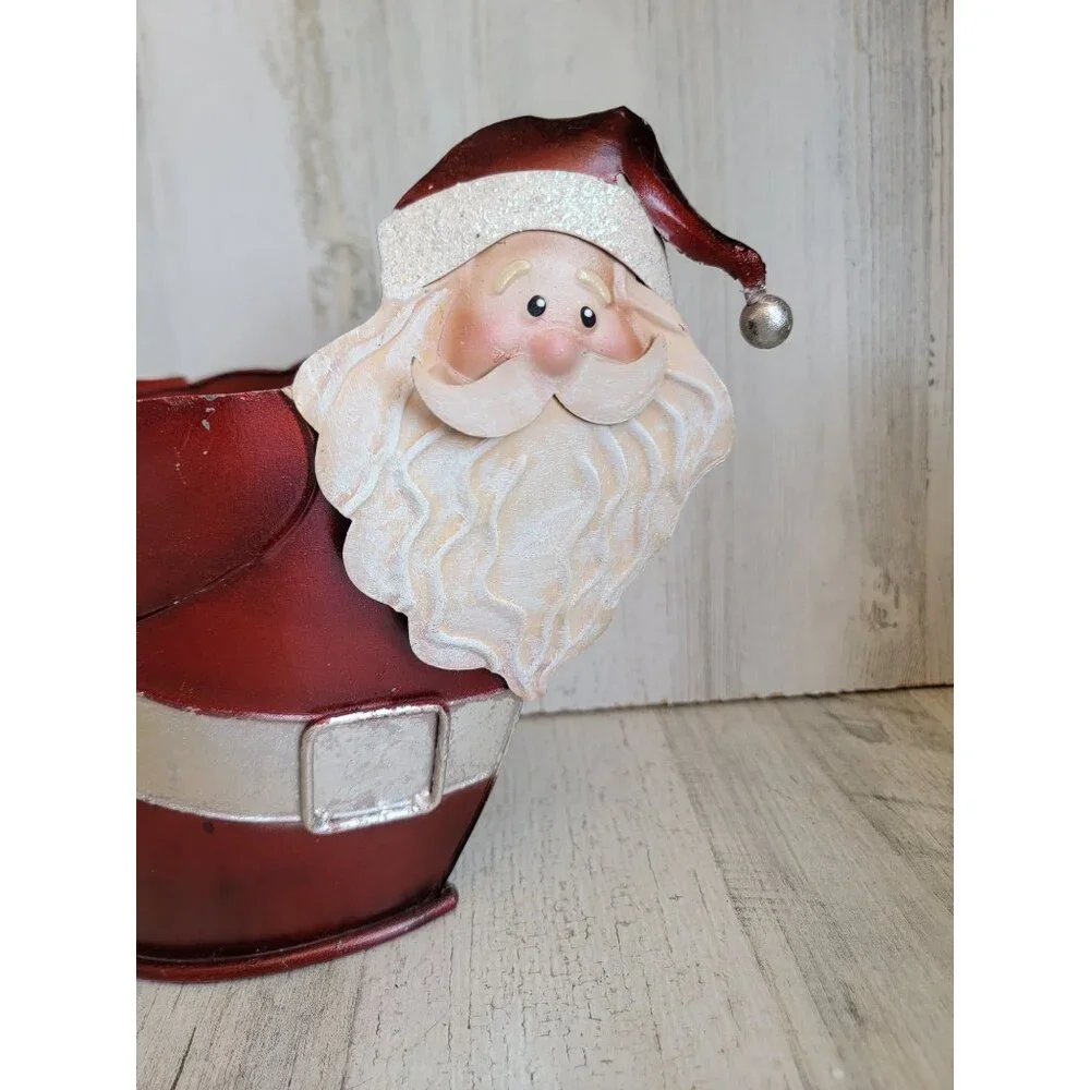 Pier 1 Santa tin‎ metal bucket holiday home decor Xmas figure
